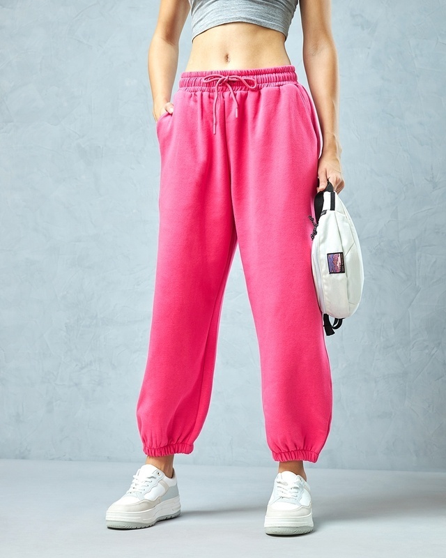 Shop Women's Pink Super Loose Fit Joggers-Front