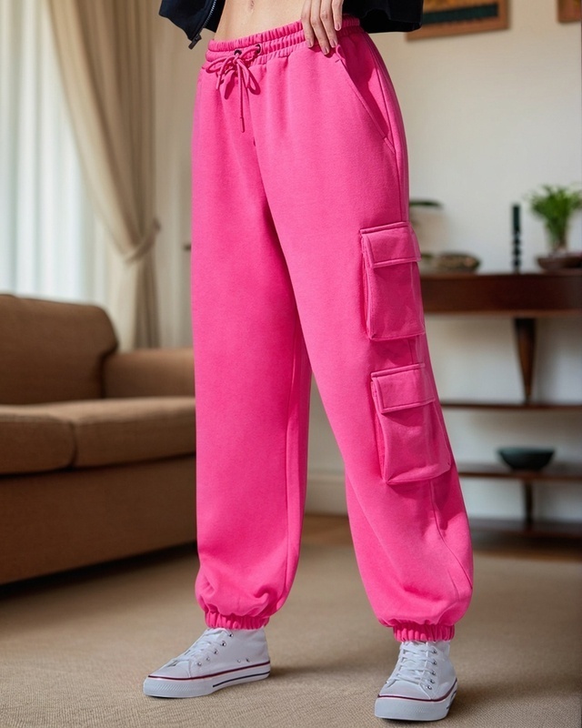 Shop Women's Pink Super Loose Fit Joggers-Front