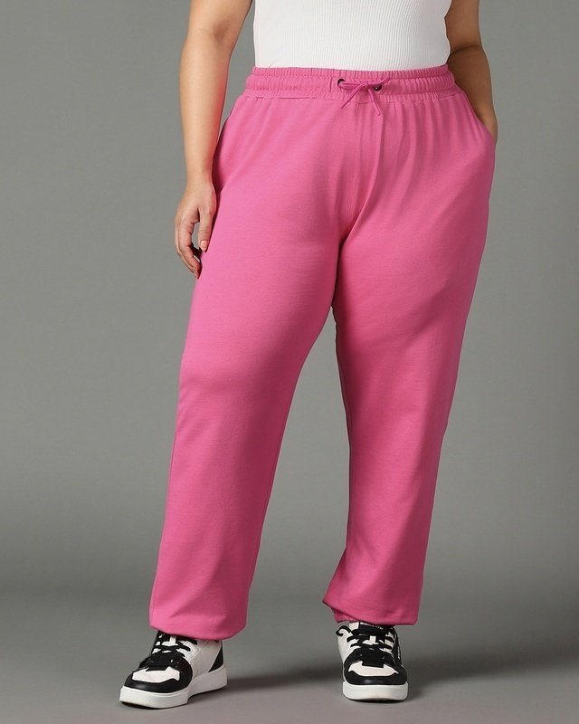 Shop Women's Pink Oversized Plus Size Joggers-Front