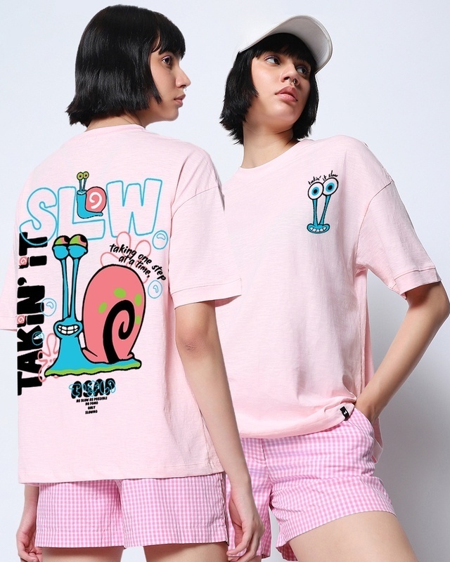 Shop Women's Pink Taking it Slow Graphic Printed Oversized T-shirt-Front