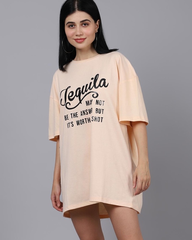 Shop Women's Pink Tequila Typography Oversized T-shirt-Front
