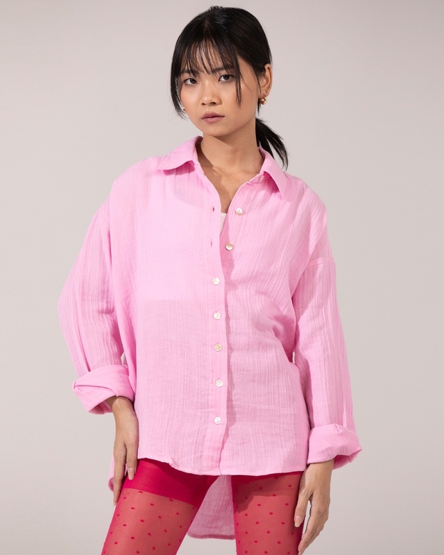 Shop Women's Pink Textured Oversized Shirt-Front