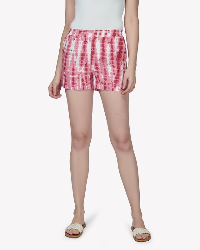 Shop Women's Pink Tie & Dye Shorts-Front