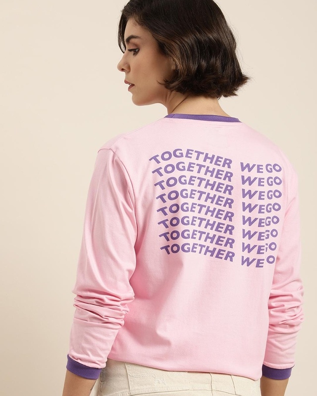 Shop Women's Pink Together We Go Typography Oversized T-shirt-Front