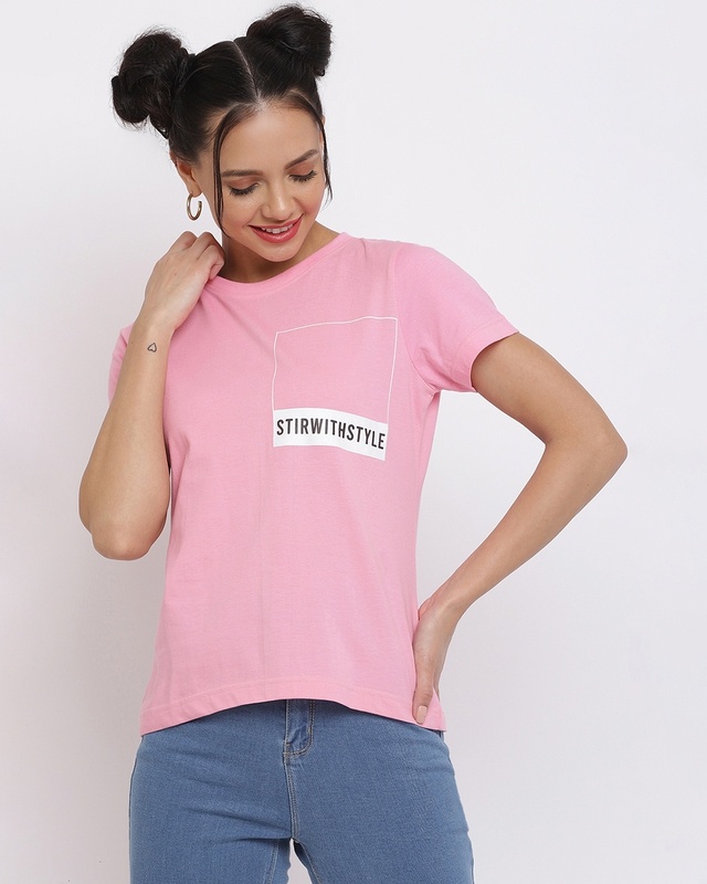 Shop Women's Pink Typography T-shirt-Front