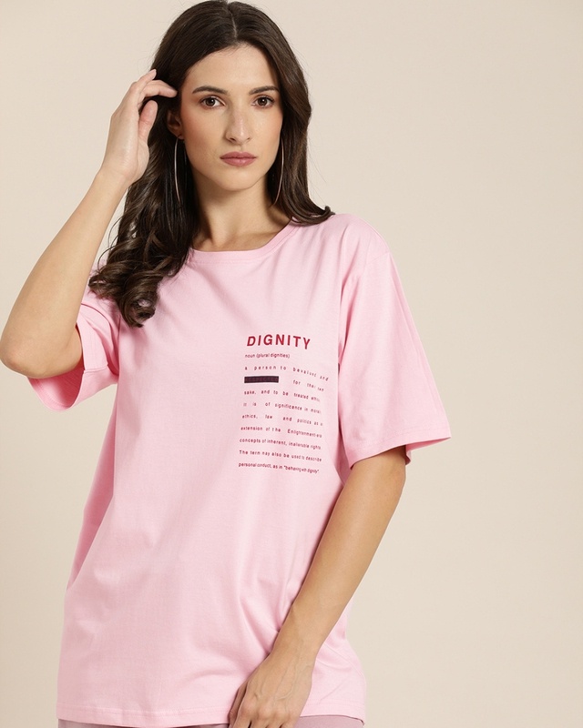 Shop Women's Pink Typography Oversized T-shirt-Front