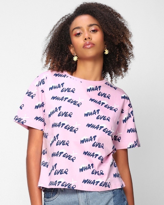 Pastel Leaf Print Front Oversized Fit Stretch Knit Top, T-Shirts