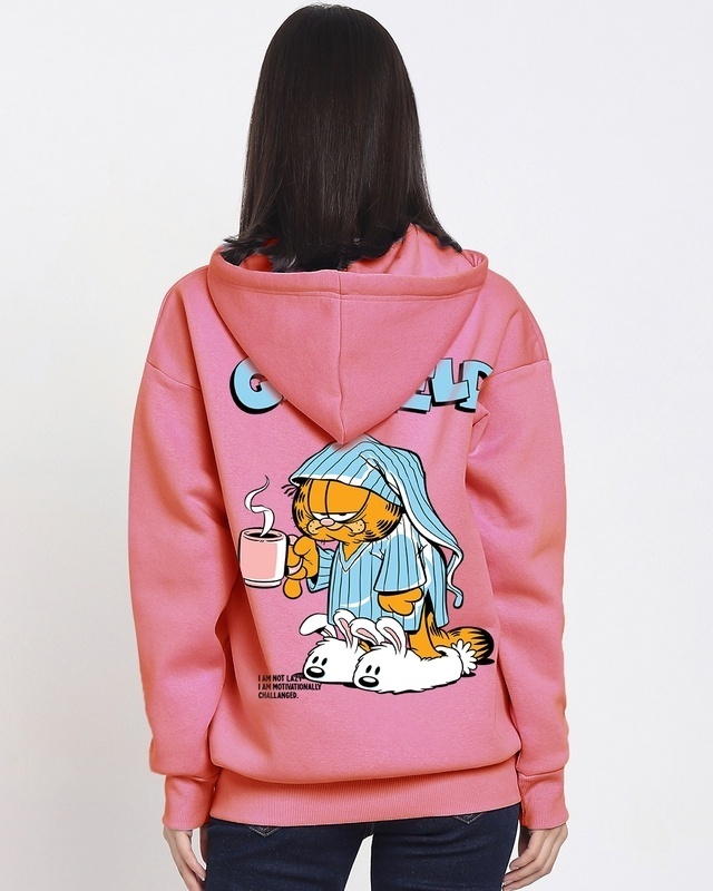 Shop Women's Pink Why Fall in Love Graphic Printed Oversized Hoodies-Front