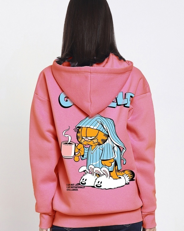 Shop Women's Pink Why Fall in Love Graphic Printed Oversized Hoodies-Front