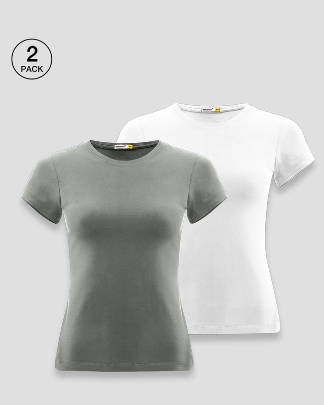 Shop Women's Plain Half Sleeve T-shirt - Pack of 2 (Grey 11-White 01)-Front