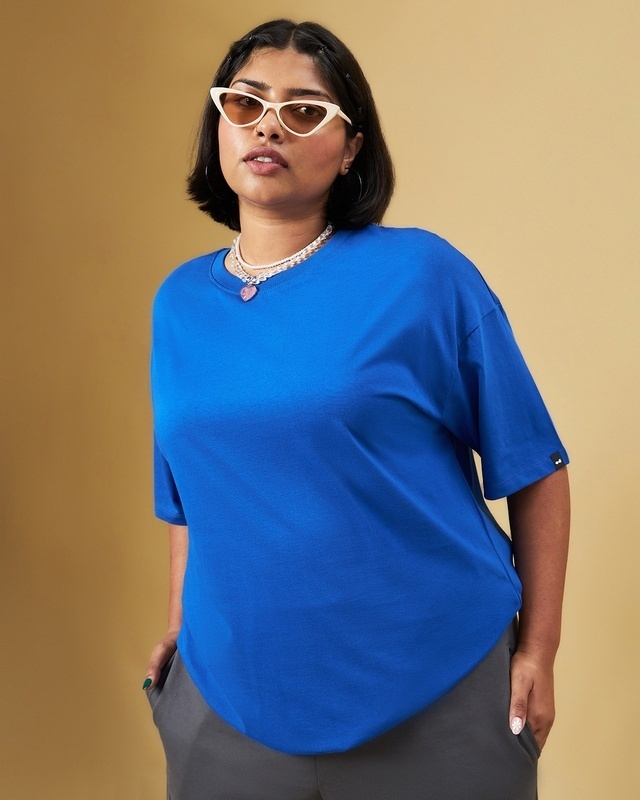 Shop Women's Blue Oversized Plus Size T-shirt-Front