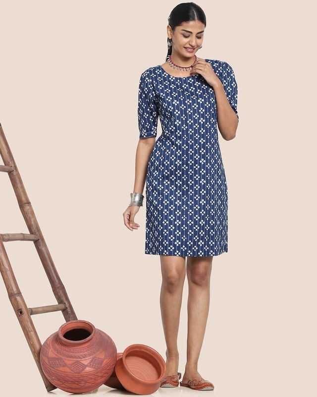 Shop Women's Printed Puff Sleeves Dress-Front