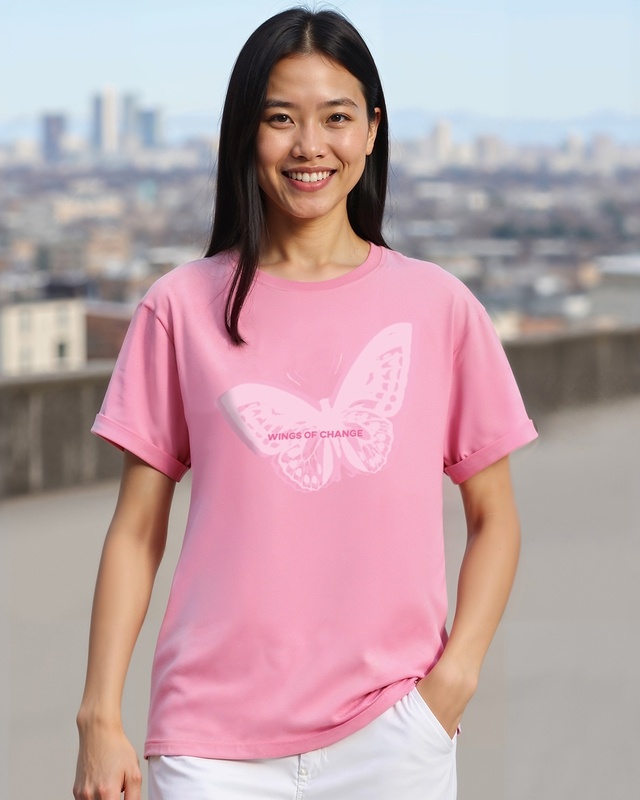 Shop Women's Prism Pink Butter Fly Graphic Printed Boyfriend T-shirt-Front