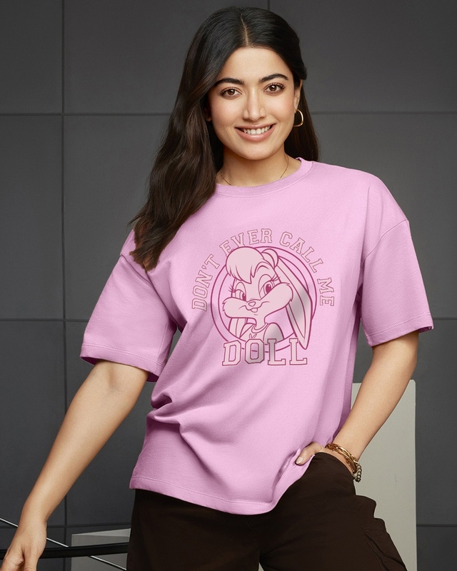 Women's Prism Pink Don't Ever Call Me Doll Graphic Printed Oversized T-shirt