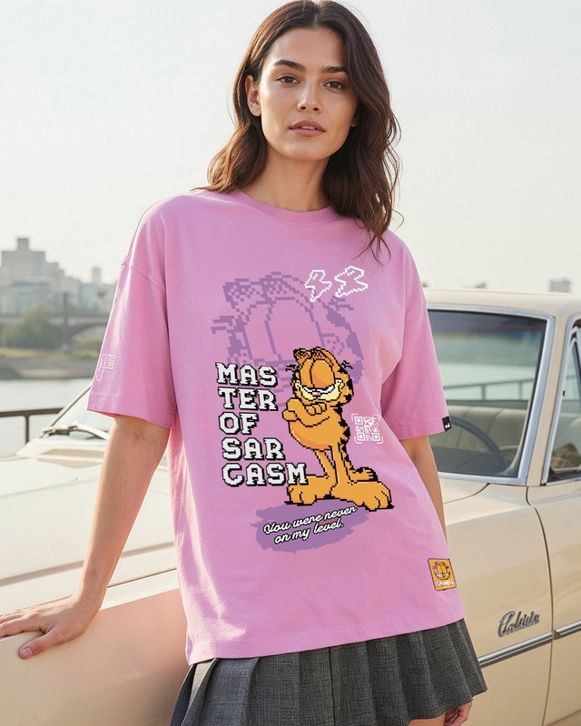 Shop Women's Prism Pink Master Of Sarcasm Graphic Printed Oversized T-shirt-Front