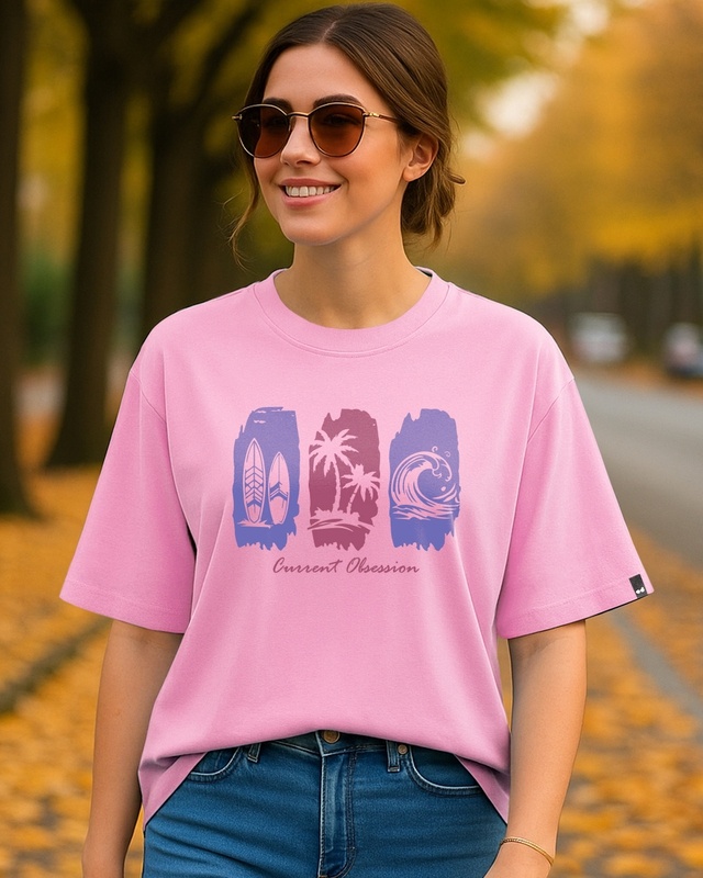 Shop Women's Prism Pink Obsession Graphic Printed Oversized T-shirt-Front