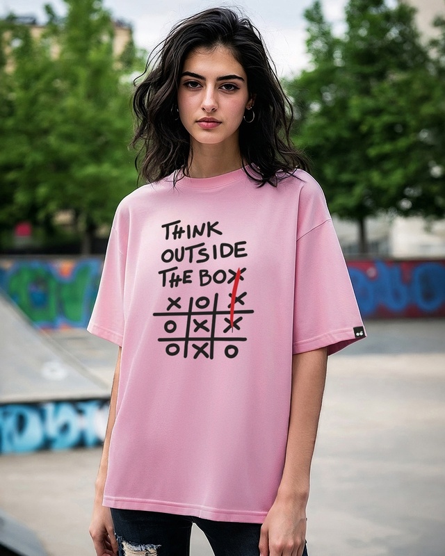 Shop Women's Prism Pink Think Outside Typography Oversized T-shirt-Front