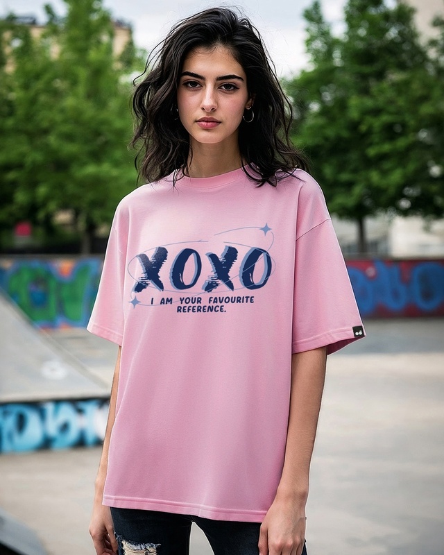 Shop Women's Prism Pink XOXO Typography Oversized T-shirt-Front