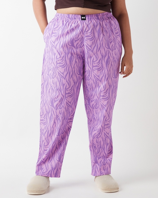 Shop Women's Purple All Over Printed Plus Size Pyjamas-Front