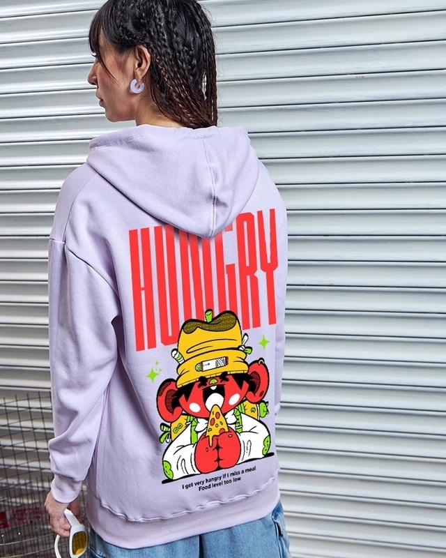 Shop Women's Purple Always Hungry Graphic Printed Oversized Hoodies-Front