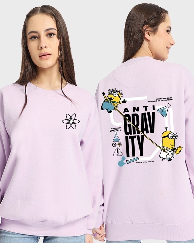 Shop Women's Purple Anti Gravity Minion Graphic Printed Oversized Sweatshirt-Front