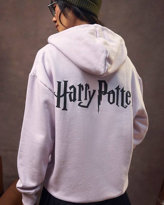 Shop Women's Purple Back to Howgwarts Graphic Printed Oversized Hoodies-Front