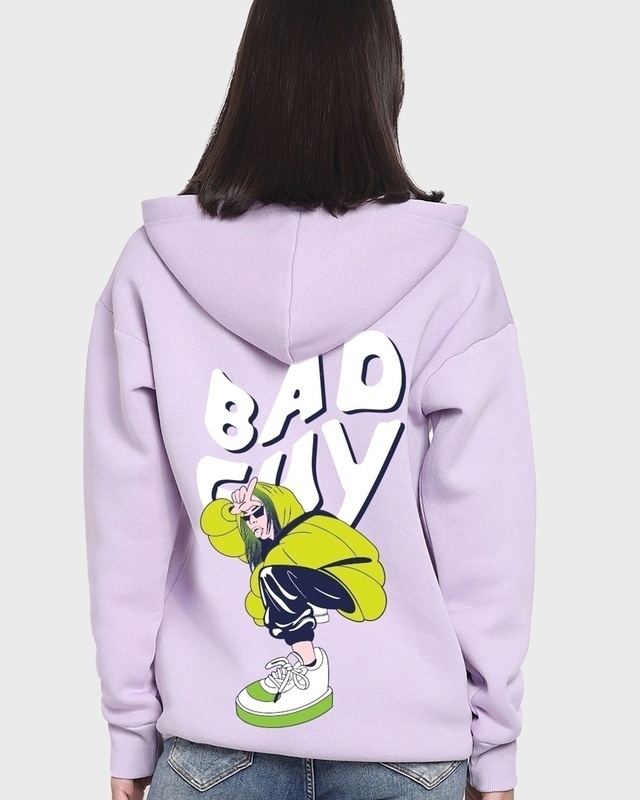 Shop Women's Purple Bad Guy Billie Graphic Printed Oversized Hoodies-Front