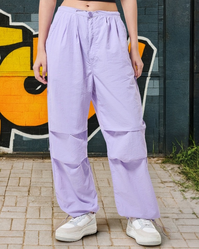 Shop Women's Purple Baggy Oversized Parachute Pants-Front