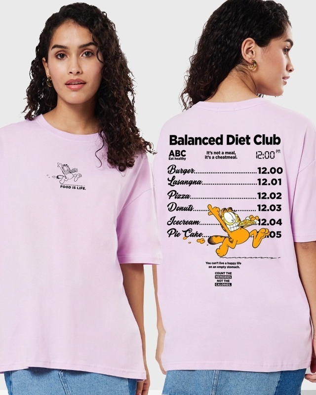 Shop Women's Purple Balanced Diet Typography Oversized T-shirt-Front