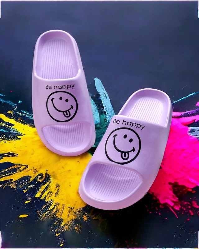 Shop Women's Purple Be Happy Printed Sliders-Front