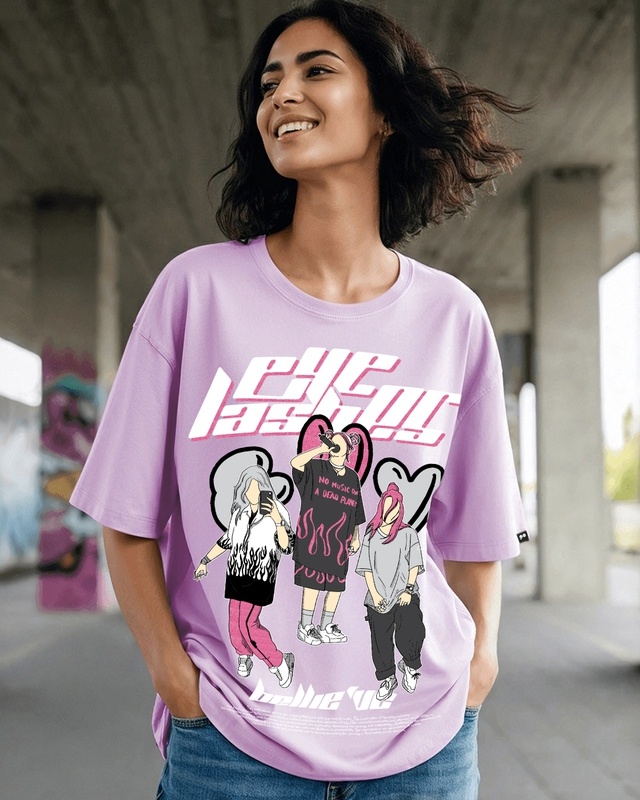 Women's Purple Billieve Graphic Printed Oversized T-shirt
