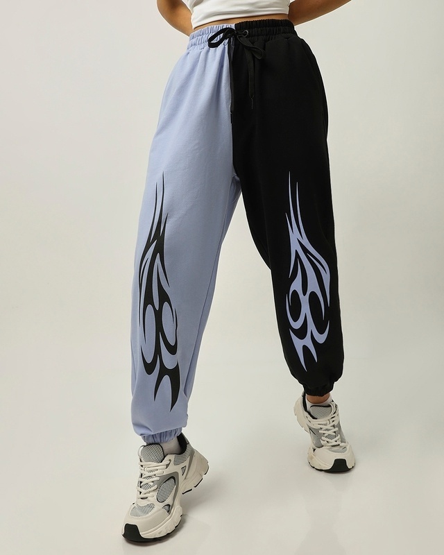 Shop Women's Purple & Black Color Block Joggers-Front