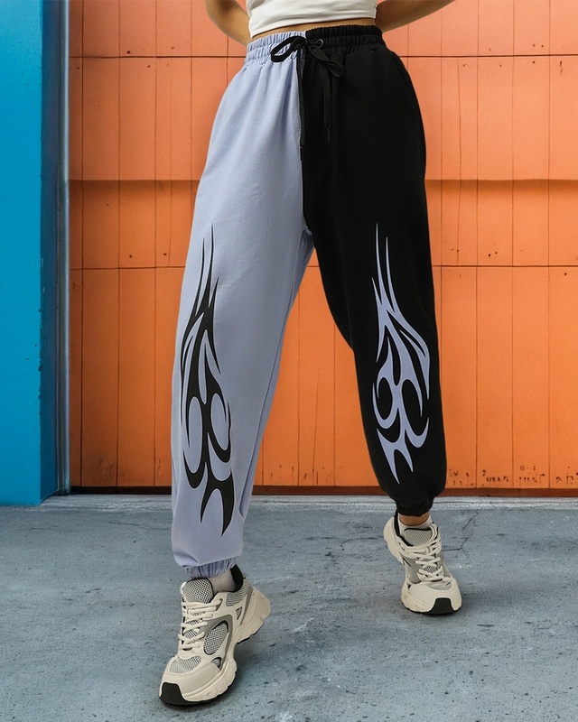 Women's Purple & Black Color Block Joggers