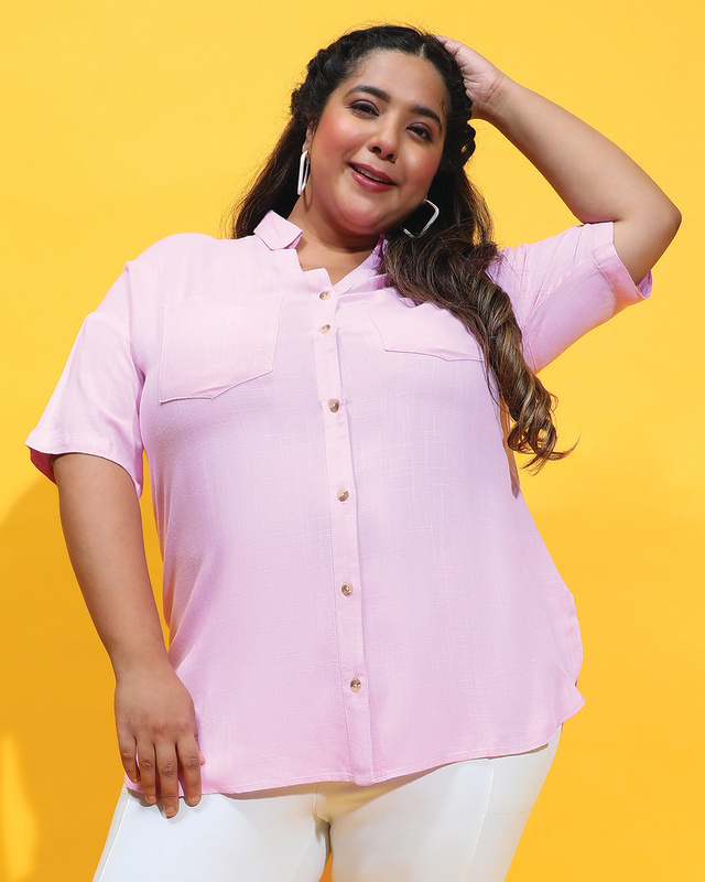 Shop Women's Purple Boxy Fit Plus Size Shirt-Front