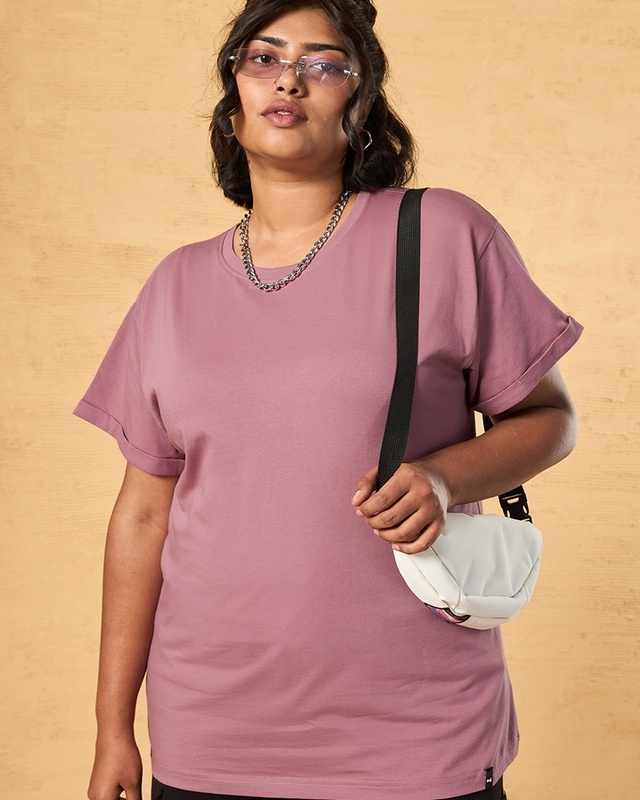 Shop Women's Purple Boyfriend Fit Plus Size T-shirt-Front