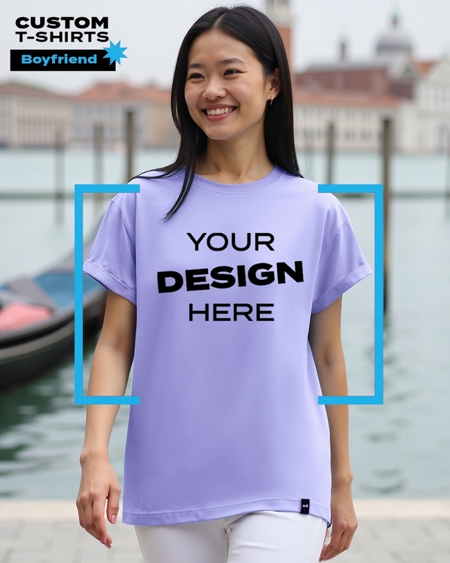 Shop Women's Purple Customizable Boyfriend T-shirt-Front