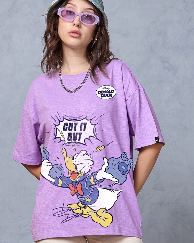 Shop Women's Purple Cut It Out Graphic Printed Oversized T-shirt-Front
