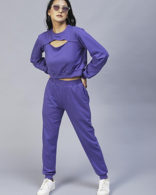 Shop Women's Purple Cutout Tracksuit-Front