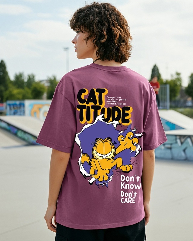 Shop Women's Purple Don't Care Graphic Printed Oversized T-shirt-Front