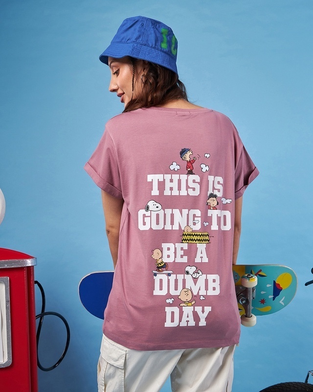 Shop Women's Purple Dumb Day Graphic Printed Boyfriend T-shirt-Front