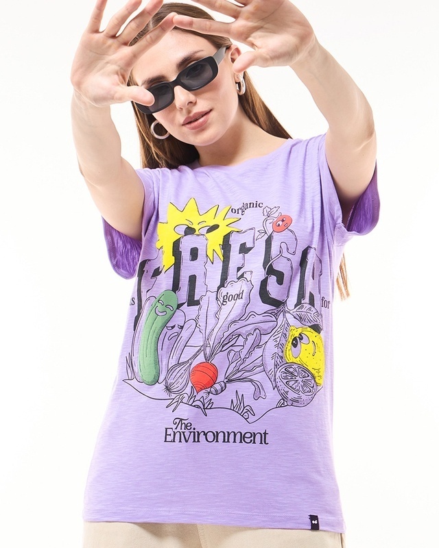 Shop Women's Purple Goodness of Fresh Graphic Printed Boyfriend T-shirt-Front