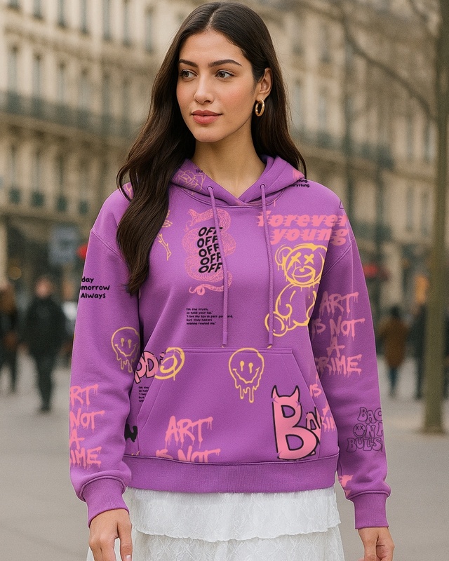 Shop Women's Purple Graphic Printed Oversized Hoodies-Front