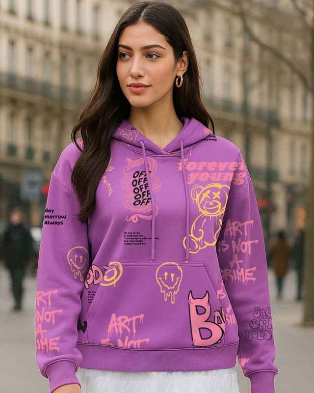 Shop Women's Purple Graphic Printed Oversized Hoodies-Front