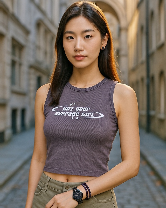 Shop Bewakoof Women's Purple Typography Slim Fit Washed Tank Top-Front