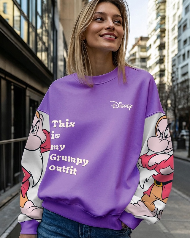 Shop Women's Purple Grumpy Outfit Graphic Printed Oversized Sweatshirt-Front