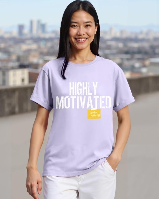 Shop Women's Purple Highly Motivated Typography Boyfriend T-shirt-Front