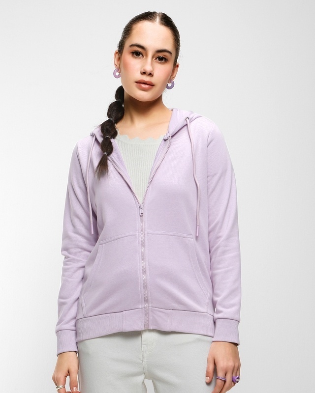 Shop Women's Lilac Zipper Hoodie-Front