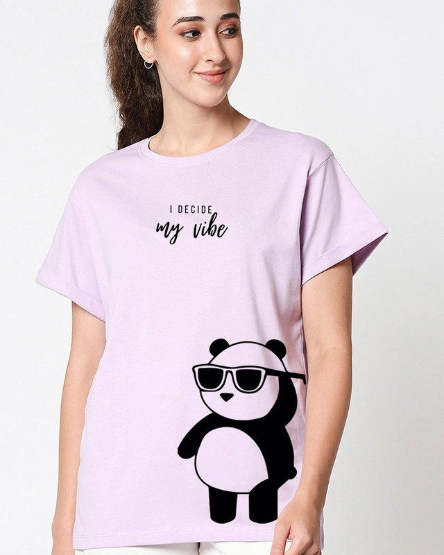 Shop Women's Purple I Decide My Vibe Graphic Printed Boyfriend Fit T-shirt-Front