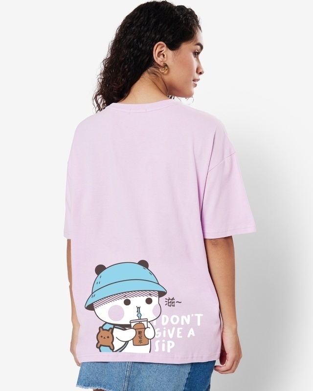 Shop Women's Purple I Don't Give A Sip Graphic Printed Oversized T-shirt-Front