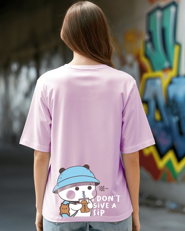 Shop Women's Purple I Don't Give A Sip Graphic Printed Oversized T-shirt-Front